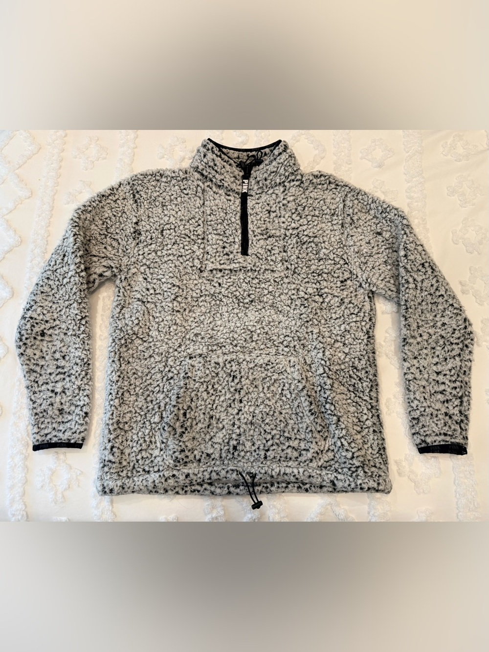 VS PINK Gray Sherpa Quarter-Zip Pullover Sweater